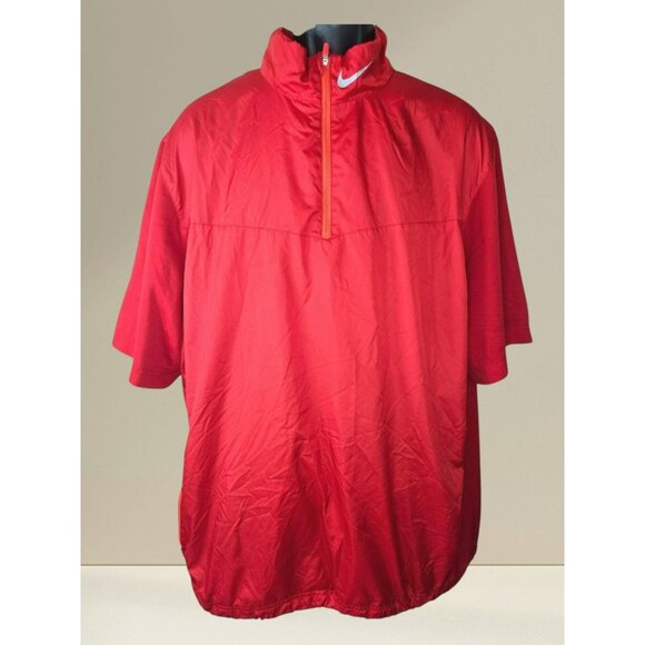 Nike Golf Mens Windbreaker Jacket XL Red Quarter-Zip Pullover Golf - Picture 1 of 9